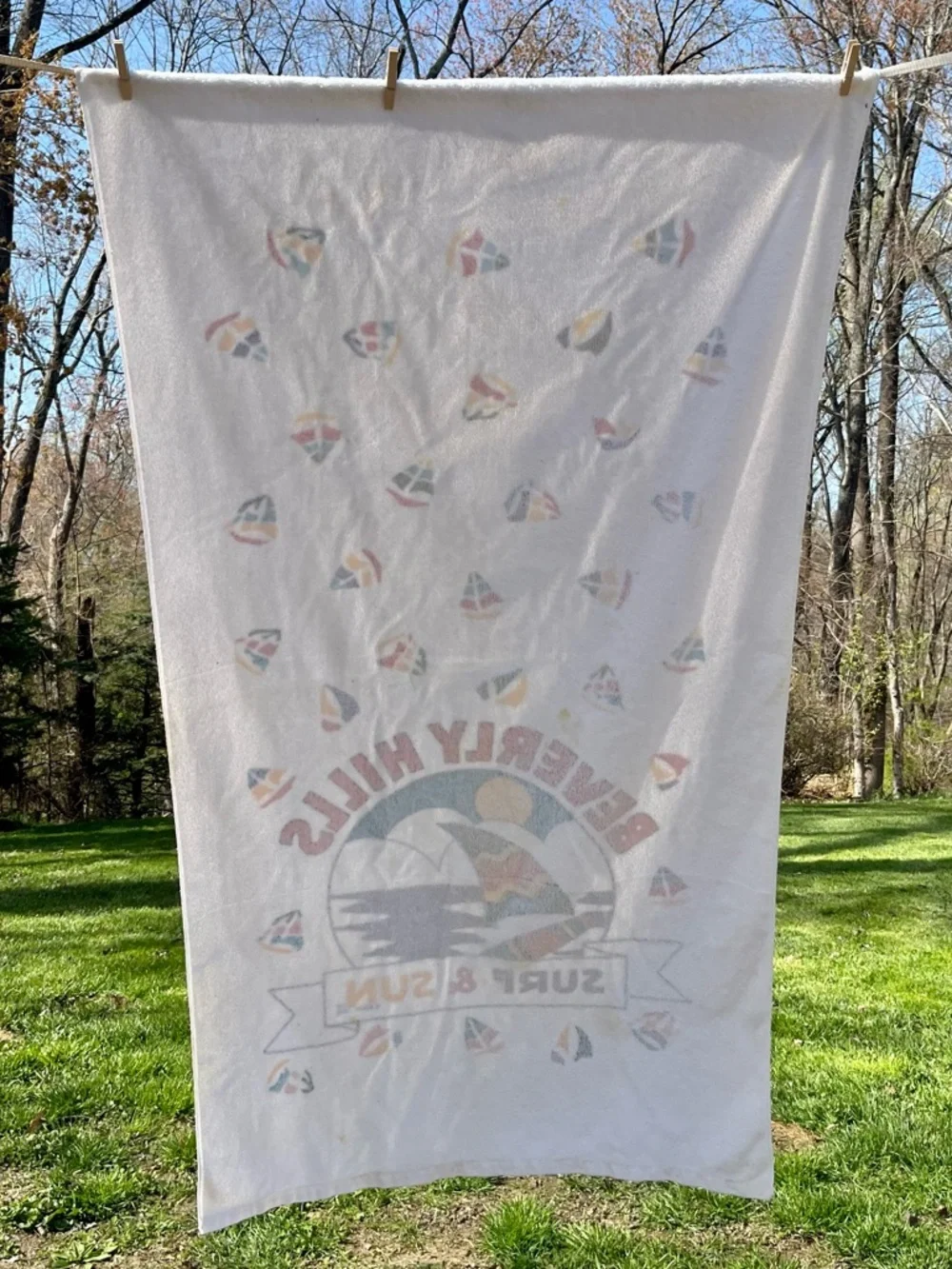 Beach Towel Beverly Hills Surf & Sun Polo Club Vintage Sailboard Sailboat BHPC